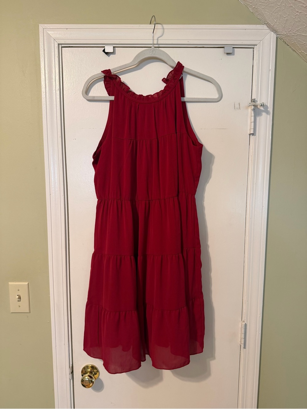 Red Tiered Sundress - Lightweight Ruffled Neck